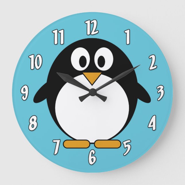 Grande Horloge Ronde Pingouin à caricature mignonne (Recto)