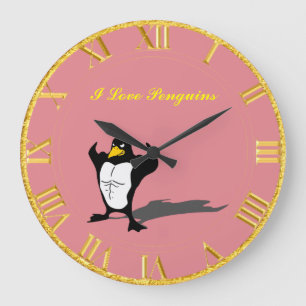 Grande Horloge Ronde Pingouin Pink And Gold Clock