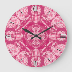 Grande Horloge Ronde Pink Abstrait doux Motif Mandala