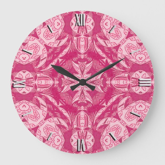 Grande Horloge Ronde Pink Abstrait doux Motif Mandala (Recto)