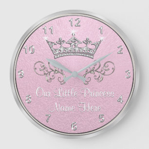 Grande Horloge Ronde Pink and Silver Our Little Prince Clock, Your Text