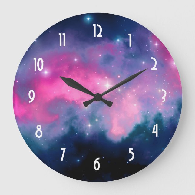 Grande Horloge Ronde Pink & Blue Galaxy & Stars Abstract (Recto)