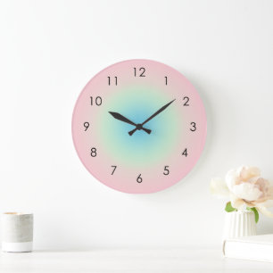 Grande Horloge Ronde Pink Blue Gradient Ombre Pastel