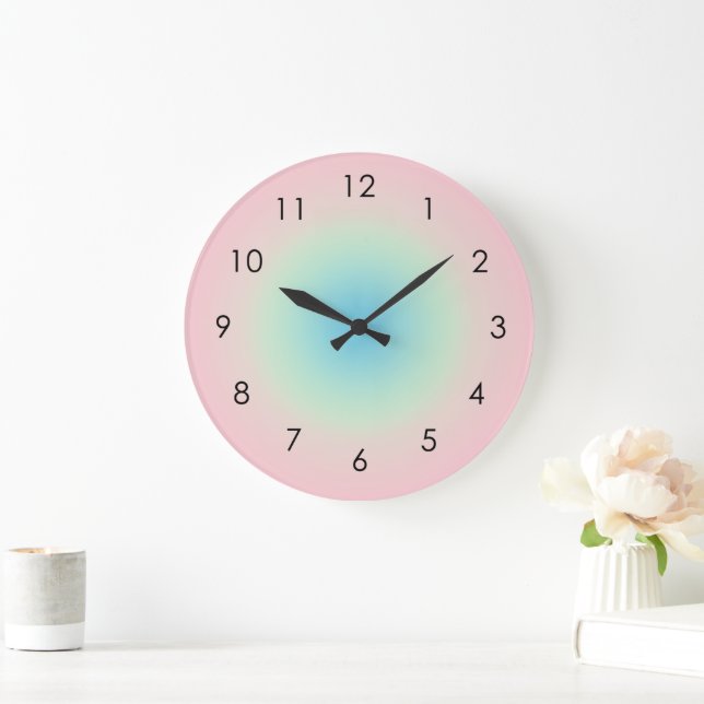 Grande Horloge Ronde Pink Blue Gradient Ombre Pastel (Maison)