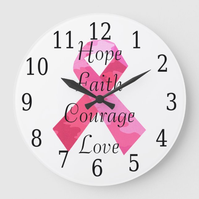 Grande Horloge Ronde Pink Camouflage Ribbon Faith Clock (Recto)