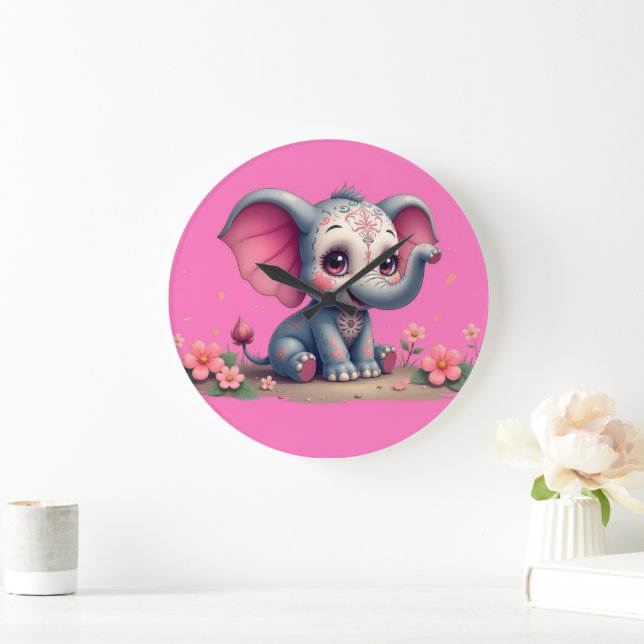 Grande Horloge Ronde Pink Elephant Clock (Maison)