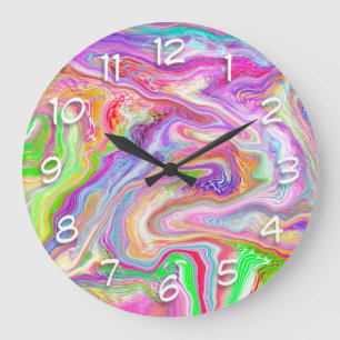 Grande Horloge Ronde Pink, Lime Green et Blue Bubly Art