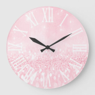 Grande Horloge Ronde Pink Pastel effet Parties scintillant White Spark 