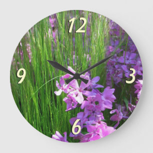 Grande Horloge Ronde Pink Phlox et Grass été Floral