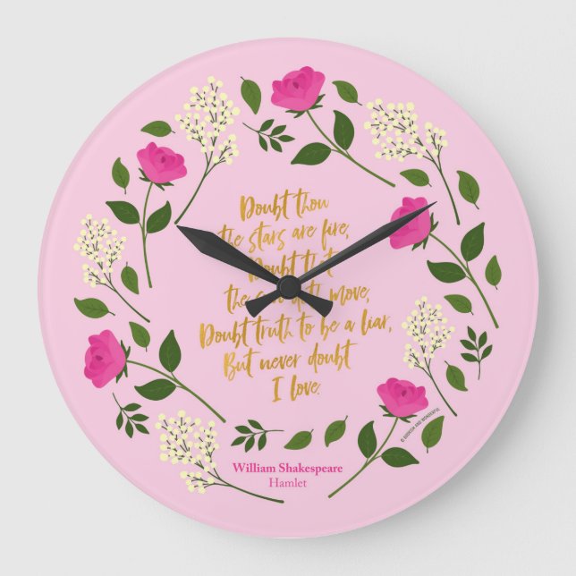 Grande Horloge Ronde Pink Purple Floral William Shakespeare Never Doubt (Recto)