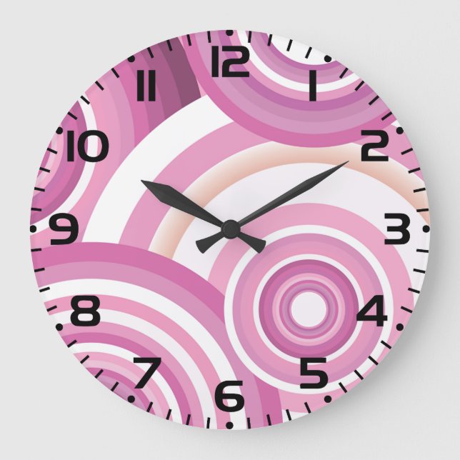 Grande Horloge Ronde Pink Retro Circles Pattern (Recto)