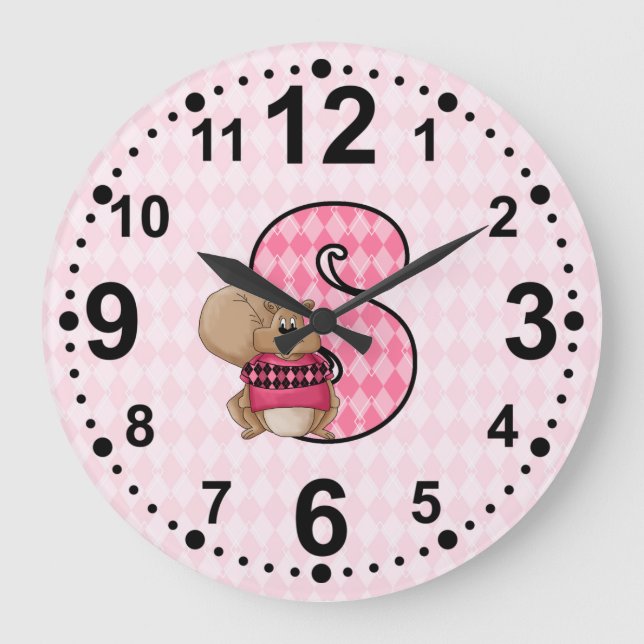 Grande Horloge Ronde Pink Squerrl and Letter S Argyle Patterned Girls (Recto)