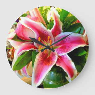 Grande Horloge Ronde Pink stargazer lily clock