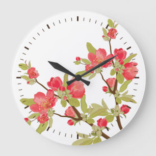 Grande Horloge Ronde Pink Tree Blossoms Wall Clock