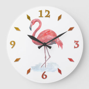 Grande Horloge Ronde Pink watercolor Flamingo .