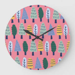 Grande Horloge Ronde Pins mignons : motif pour enfants.