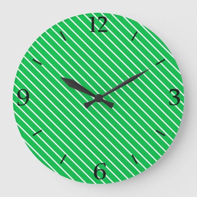 Grande Horloge Ronde Pinstripes diagonales - vert émeraude et blanc (Recto)