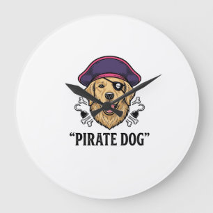 Grande Horloge Ronde Pirate Dog Modèle de T-shirt avec Gravure Vintage_