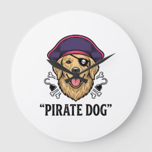 Grande Horloge Ronde Pirate Dog Modèle de T-shirt avec Gravure Vintage_