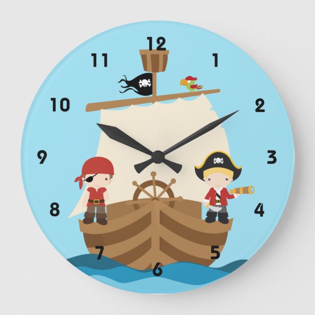 Grande Horloge Ronde Pirate Ship Boy Wall Clocks (Recto)