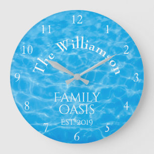 Grande Horloge Ronde Piscine Aqua Ondulations d'Eau Estivales Famille