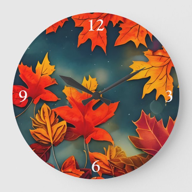 Grande Horloge Ronde Pittoresque Rustique Feuille d'érable d'automne (Recto)
