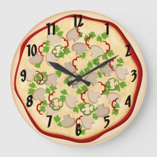 Grande Horloge Ronde Pizza aux champignons et poivrons