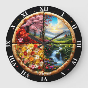 Grande Horloge Ronde Pizza délicieuse au printemps Imaginaire