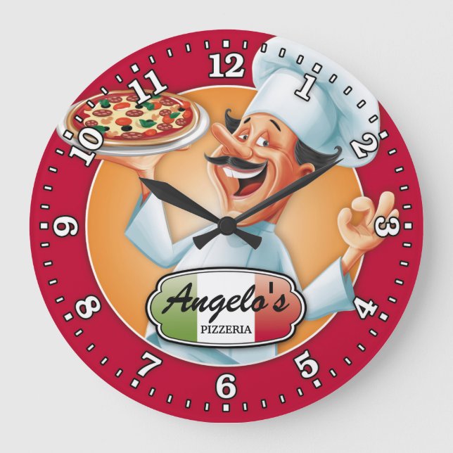 Grande Horloge Ronde Pizza Parlor Pizzeria Italienne Personnalisable Ho (Recto)