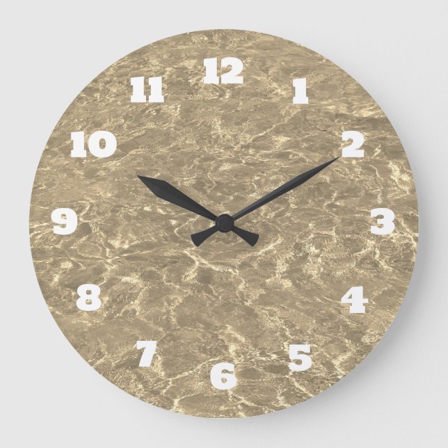 Grande Horloge Ronde Plage Abstraite Golden Sepia Gold (Recto)