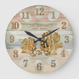 Grande Horloge Ronde Plage colorée Bois de mer Océan nautique