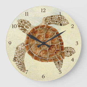 Grande Horloge Ronde Plage côtière Océan Plage Collage Tortue de mer