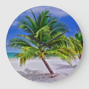 Grande Horloge Ronde Plage de l'île tropicale de Palm Tree