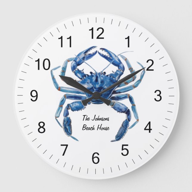 Grande Horloge Ronde Plage d'été du crabe bleu moderne tendance (Recto)