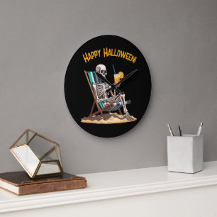 Grande Horloge Ronde Plage Lounge Squelette Halloween