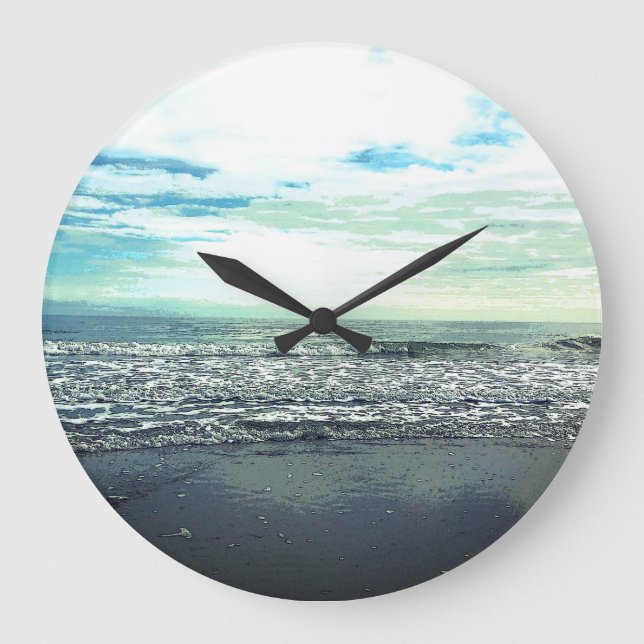 Grande Horloge Ronde Plage Océan Mer Abstrait bleu gris vert Artistique (Recto)