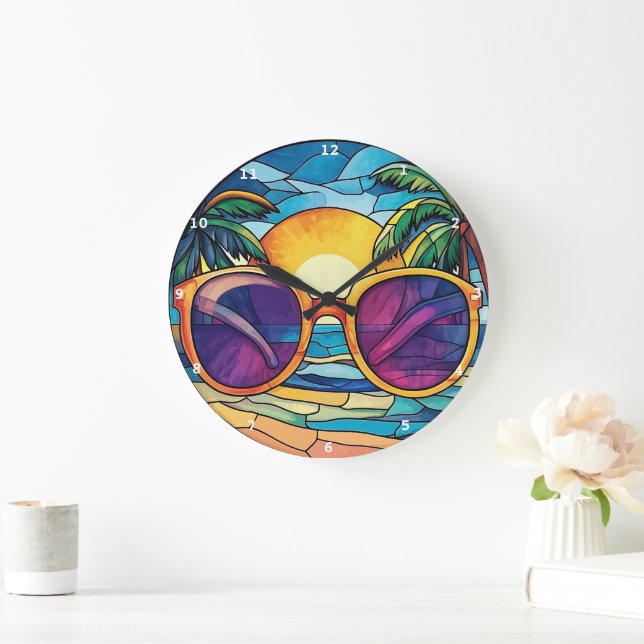 Grande Horloge Ronde Plage Sunset Shades & Tropical Tides (Maison)