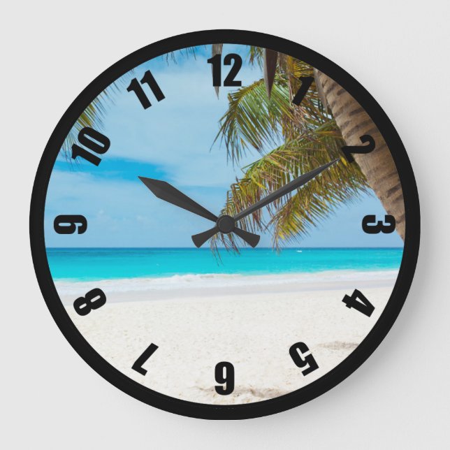 Grande Horloge Ronde Plage tropicale de turquoise (Recto)