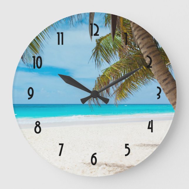 Grande Horloge Ronde Plage tropicale de turquoise (Recto)