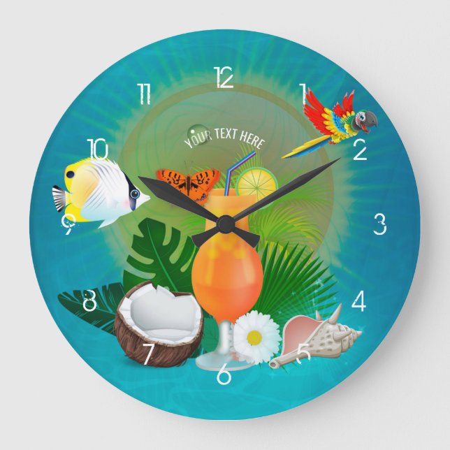 Grande Horloge Ronde Plage tropicale exotique (Recto)
