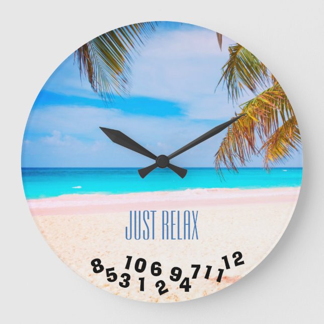 Grande Horloge Ronde Plage Tropicale Juste Détendez-Vous - (Recto)