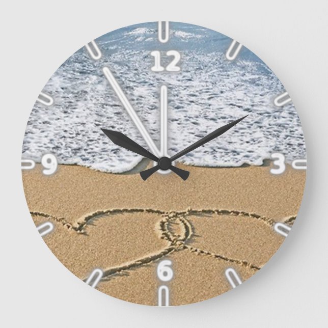 Grande Horloge Ronde Plage tropicale moderne adorable, Coeurs (Recto)