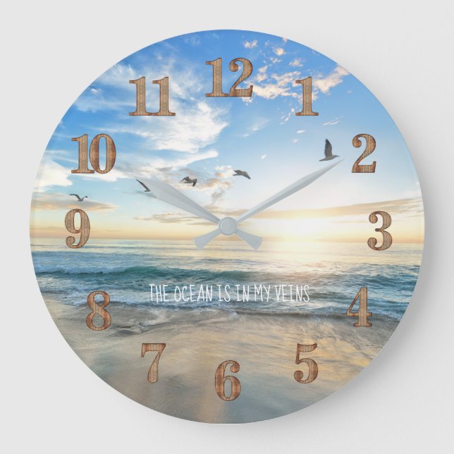 Grande Horloge Ronde Plage tropicale Ocean Sea Life Citation personnali (Recto)
