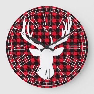 Grande Horloge Ronde Plaid principal de Buffalo de monogramme de cerfs
