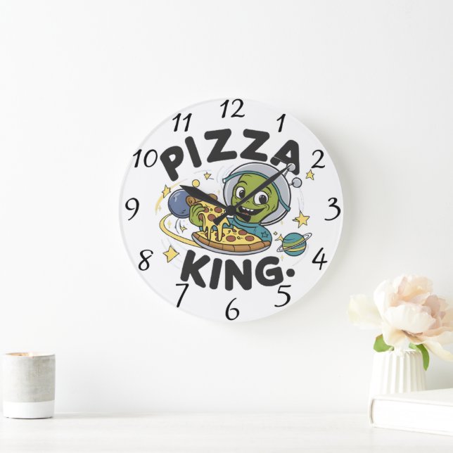 Grande Horloge Ronde Plaisir extra-terrestre : Alien Dévorant Pizza (Maison)