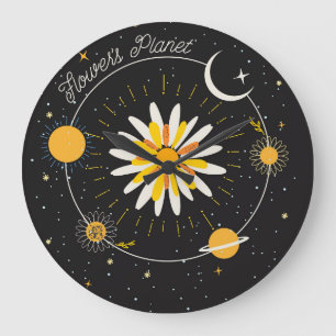 Grande Horloge Ronde Planètes Sun Moon : Art Floral Graphique
