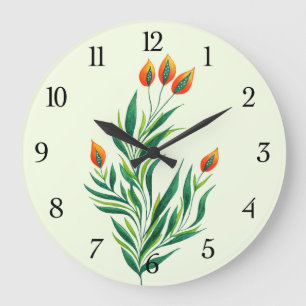 Grande Horloge Ronde Plante de printemps de l'art botanique Abstrait