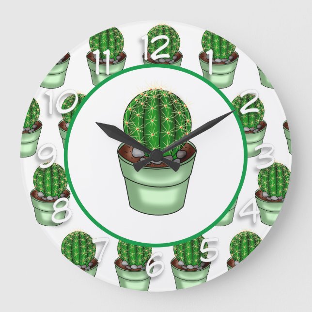 Grande Horloge Ronde Plantes domestiques dessinées à la main Cactus (Recto)