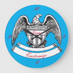 Grande Horloge Ronde Plaque d'aigle patriotique vintage Thunder_Cove