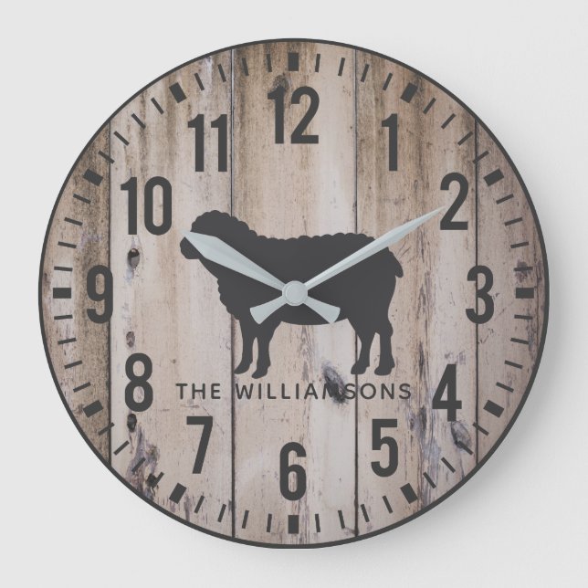 Grande Horloge Ronde Plaques en bois rustique Nom de famille personnali (Recto)